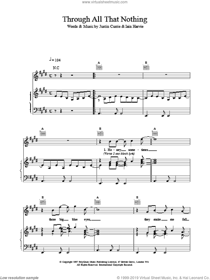 Through All That Nothing sheet music for voice, piano or guitar by Del Amitri, intermediate skill level