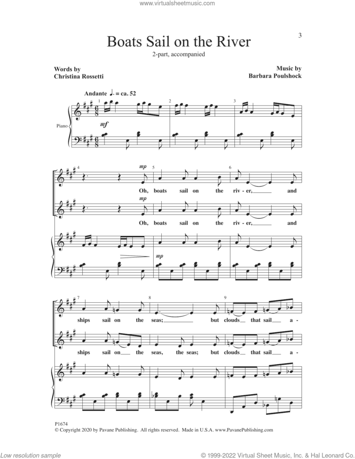 Boats Sail On The River sheet music for choir (2-Part) by Barbara Poulshock and Christina Rossetti, intermediate duet