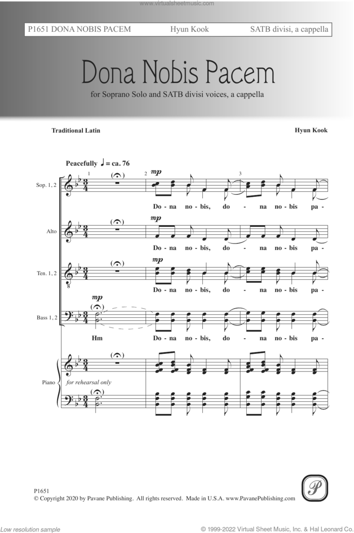 Dona Nobis Pacem sheet music for choir (SATB Divisi) by Hyun Kook and Miscellaneous, intermediate skill level