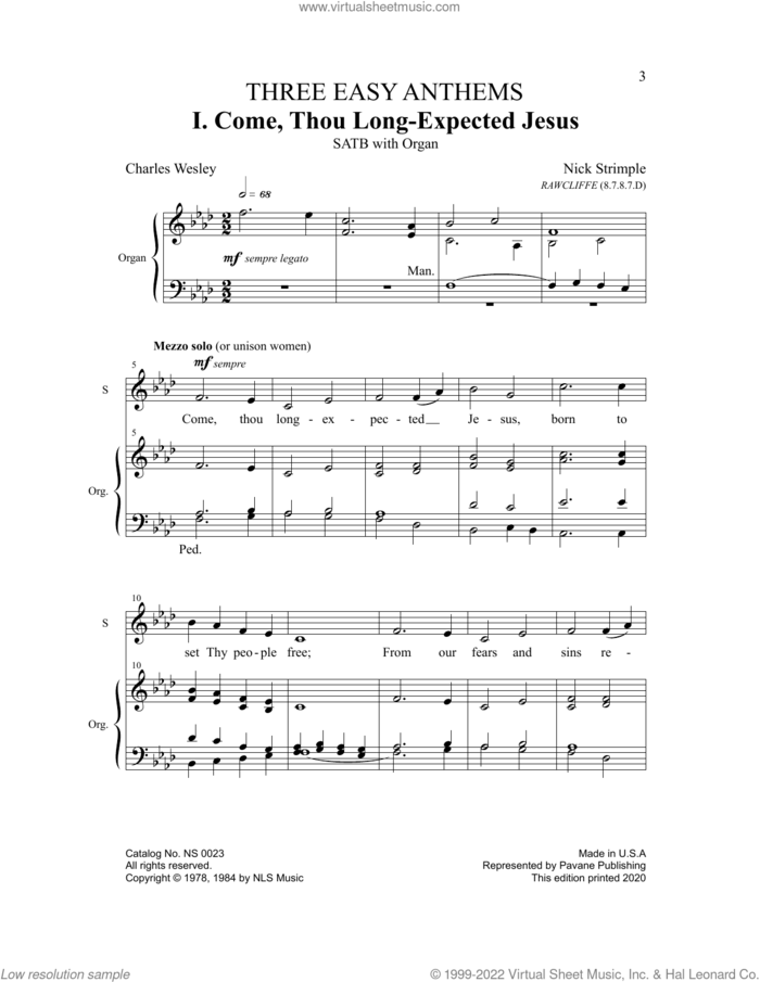Come, Thou Long-Expected Jesus sheet music for choir (SATB: soprano, alto, tenor, bass) by Nick Strimple and Charles Wesley, intermediate skill level
