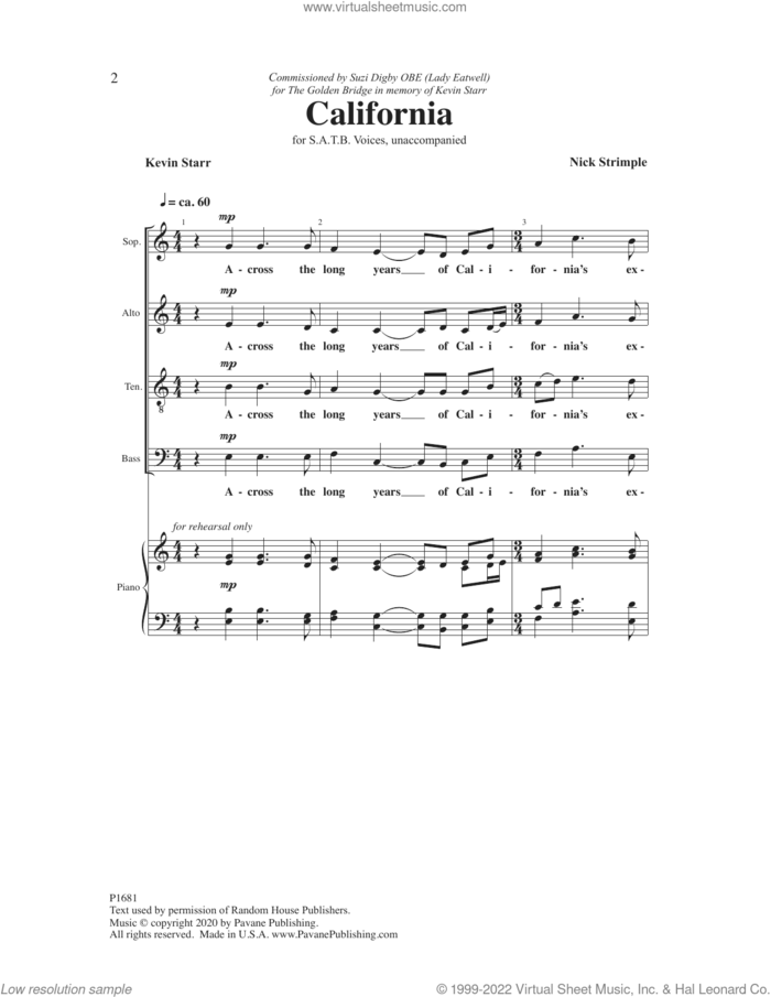 California sheet music for choir (SATB: soprano, alto, tenor, bass) by Nick Strimple and Kevin Starr, intermediate skill level