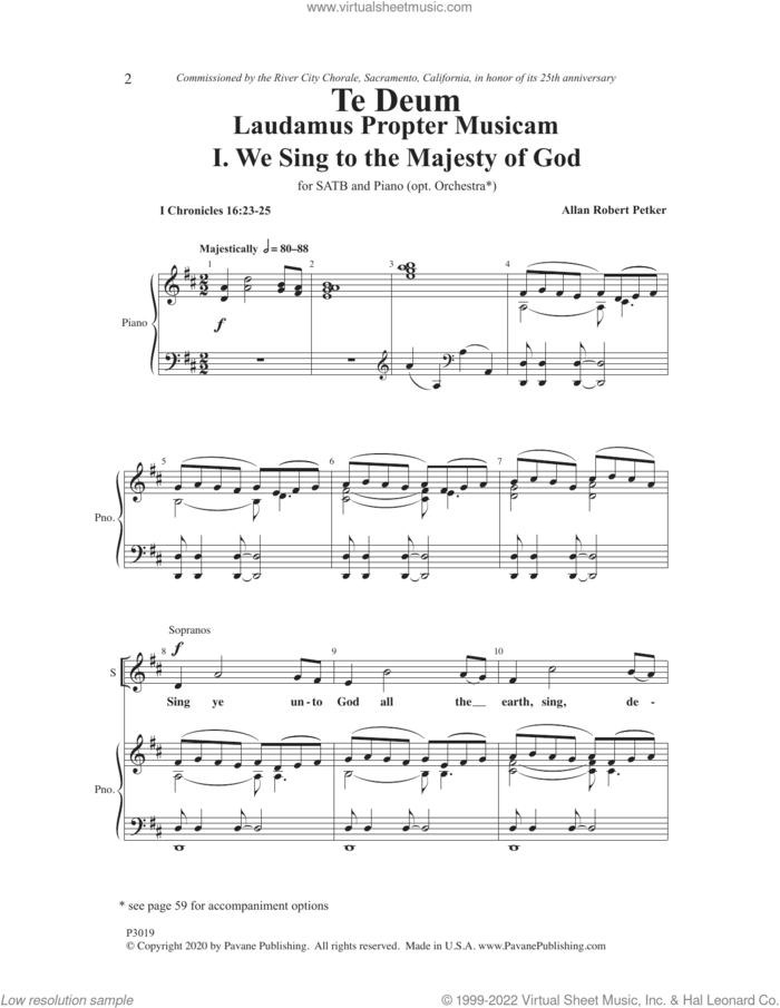 Te Deum Laudamus Propter Musicam sheet music for choir (SATB: soprano, alto, tenor, bass) by Allan Robert Petker, intermediate skill level