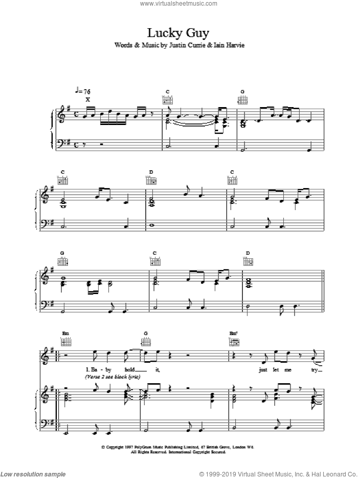 Lucky Guy sheet music for voice, piano or guitar by Del Amitri, intermediate skill level
