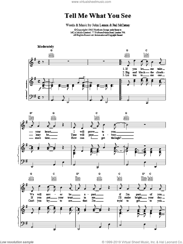 Tell Me What You See sheet music for voice, piano or guitar by The Beatles, intermediate skill level