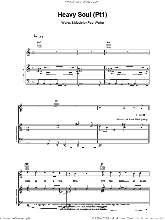 Heavy Soul (Pt1) sheet music for voice, piano or guitar by Paul Weller, intermediate skill level