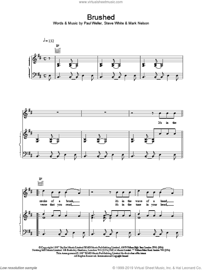 Brushed sheet music for voice, piano or guitar by Paul Weller, intermediate skill level