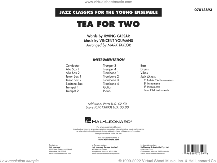 Tea for Two (arr. Mark Taylor) (COMPLETE) sheet music for jazz band by Mark Taylor, Irving Caesar, Irving Caesar and Vincent Youmans and Vincent Youmans, intermediate skill level