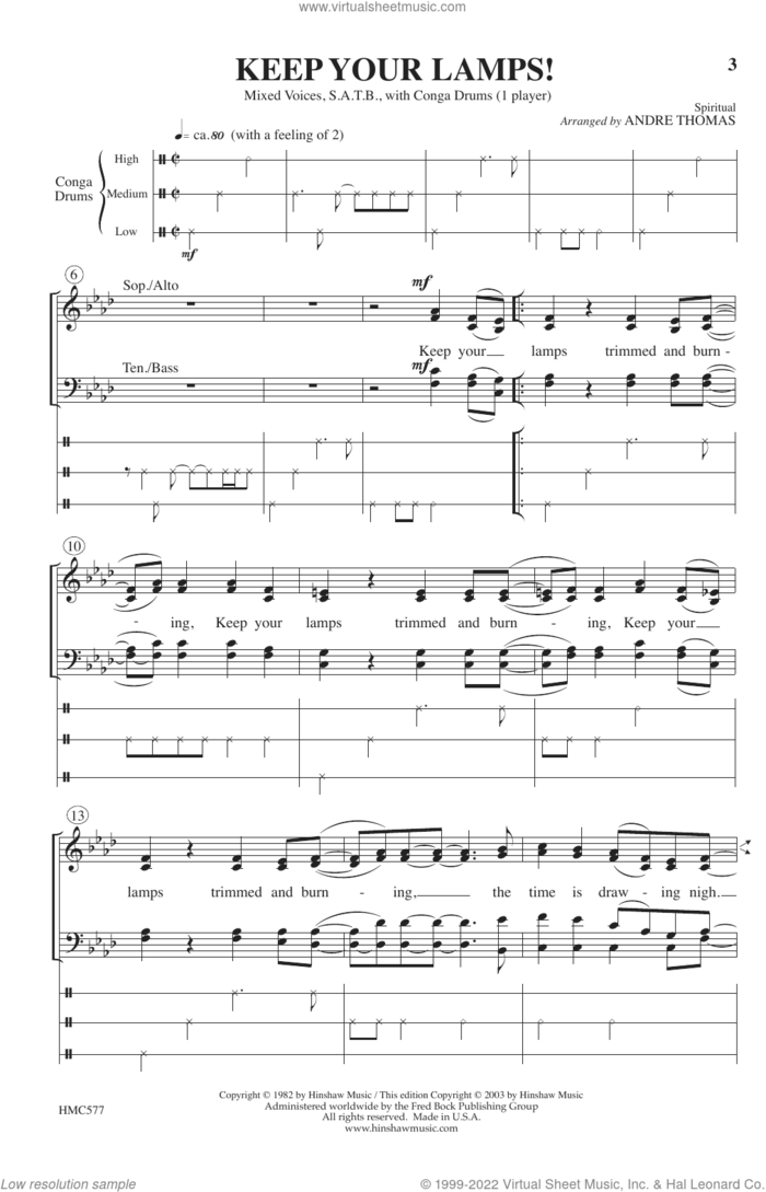 Keep Your Lamps sheet music for choir (SATB: soprano, alto, tenor, bass) by André Thomas, intermediate skill level