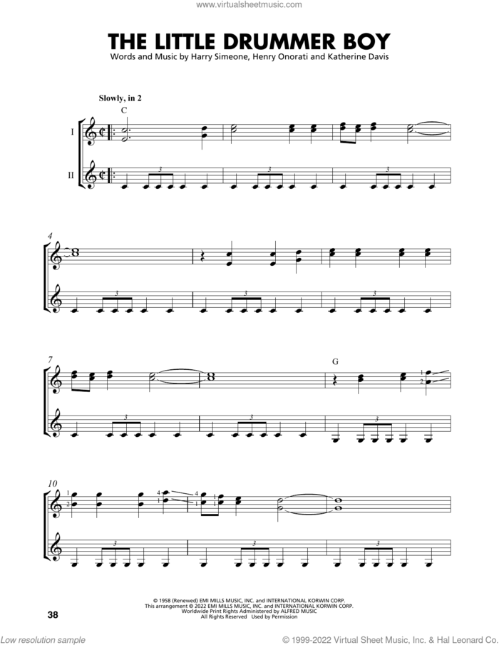 The Little Drummer Boy (arr. Mark Phillips) sheet music for guitar solo (easy tablature) by Katherine Davis, Mark Phillips, Harry Simeone and Henry Onorati, easy guitar (easy tablature)