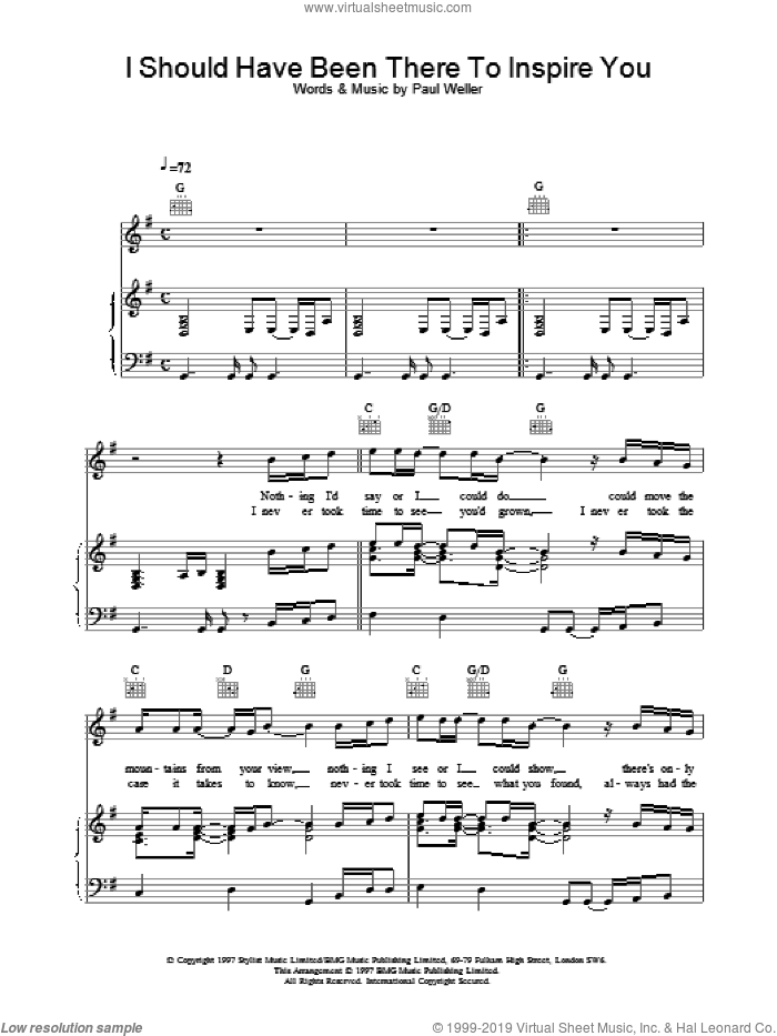 I Should Have Been There To Inspire You sheet music for voice, piano or guitar by Paul Weller, intermediate skill level