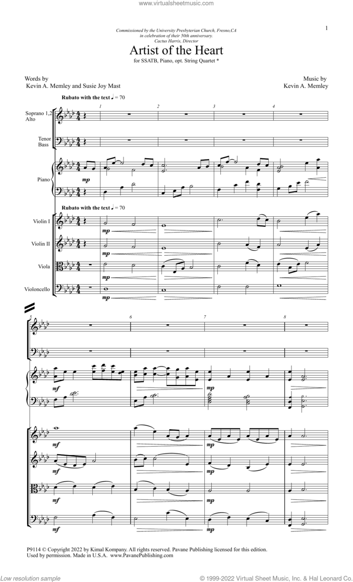 Artist Of The Heart (COMPLETE) sheet music for orchestra/band (Instrumental Accompaniment) by Kevin A. Memley and Susie Joy Mast, intermediate skill level