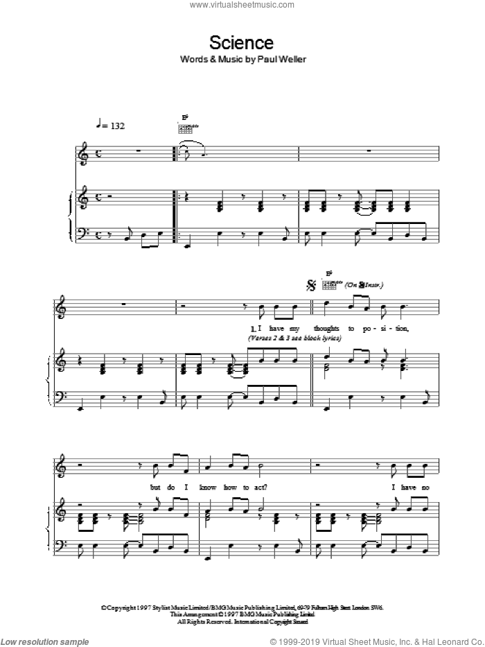 Science sheet music for voice, piano or guitar by Paul Weller, intermediate skill level