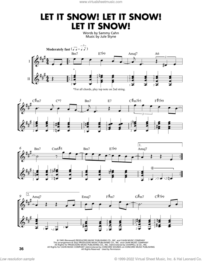 Let It Snow! Let It Snow! Let It Snow! (arr. Mark Phillips) sheet music for guitar solo (easy tablature) by Sammy Cahn, Mark Phillips and Jule Styne, easy guitar (easy tablature)