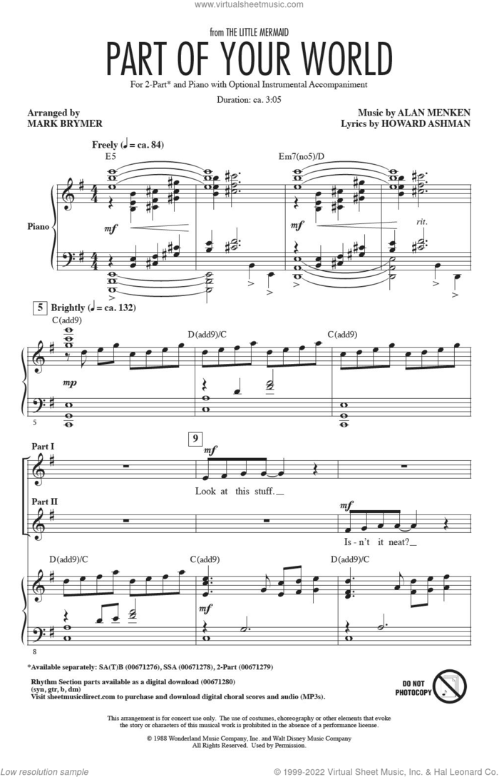 Part Of Your World (from The Little Mermaid) (arr. Mark Brymer) sheet music for choir (2-Part) by Alan Menken & Howard Ashman, Mark Brymer, Alan Menken and Howard Ashman, intermediate duet