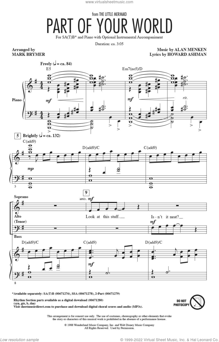Part Of Your World (from The Little Mermaid) (arr. Mark Brymer) sheet music for choir (sa(t)b) by Alan Menken & Howard Ashman, Mark Brymer, Alan Menken and Howard Ashman, intermediate skill level