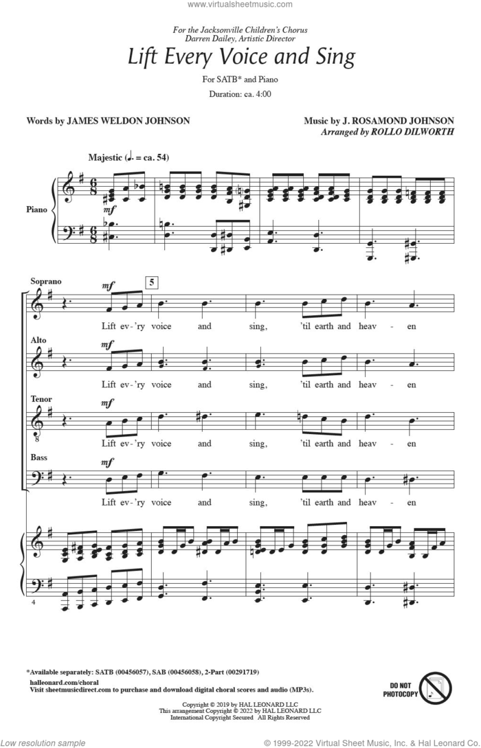 Lift Every Voice And Sing (arr. Rollo Dilworth) sheet music for choir (SATB: soprano, alto, tenor, bass) by J. Rosamond Johnson, Rollo Dilworth and James Weldon Johnson and J. Rosamond Johnson and James Weldon Johnson, intermediate skill level