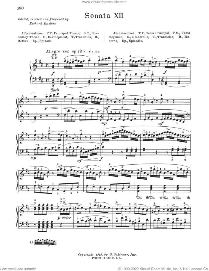 Sonata In D Major, K. 311 sheet music for piano solo by Wolfgang Amadeus Mozart and Richard Epstein, classical score, intermediate skill level