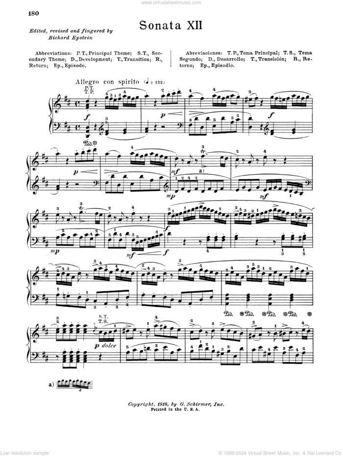 Sonata In D Major, K. 311 sheet music for piano solo by Wolfgang Amadeus Mozart and Richard Epstein, classical score, intermediate skill level