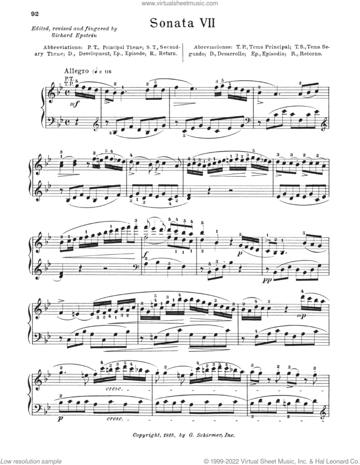 Sonata In B-Flat Major, K. 333 sheet music for piano solo by Wolfgang Amadeus Mozart and Richard Epstein, classical score, intermediate skill level