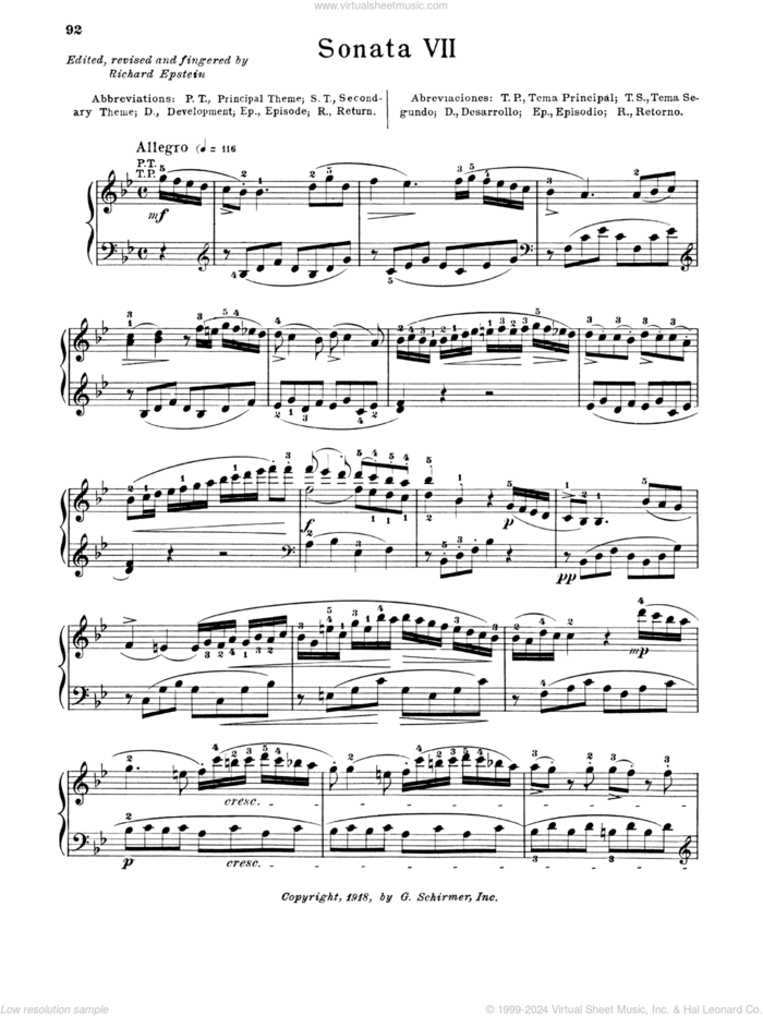 Sonata In B-Flat Major, K. 333 sheet music for piano solo by Wolfgang Amadeus Mozart and Richard Epstein, classical score, intermediate skill level