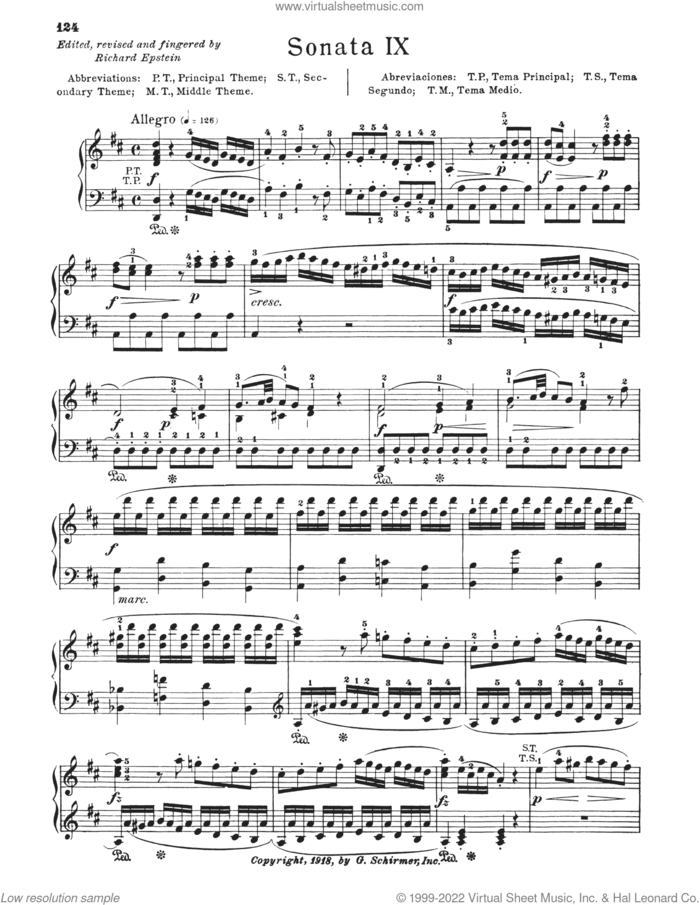 Sonata In D Major, K. 284 sheet music for piano solo by Wolfgang Amadeus Mozart and Richard Epstein, classical score, intermediate skill level