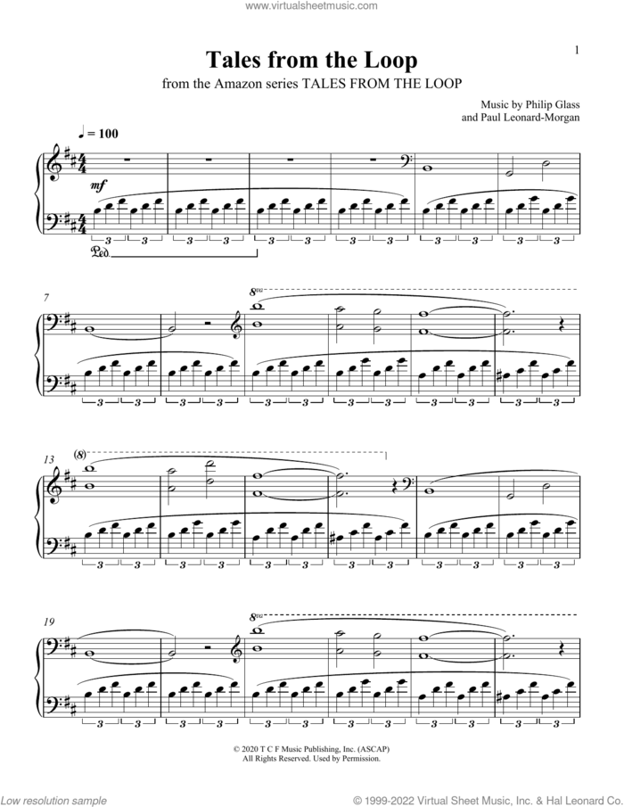 Tales From The Loop (from Tales From The Loop) sheet music for piano solo by Philip Glass and Paul Leonard-Morgan, Paul Leonard-Morgan and Philip Glass, intermediate skill level