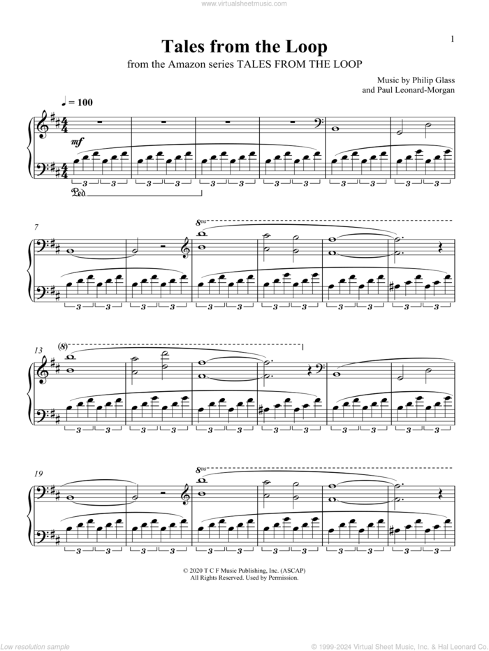 Tales From The Loop (from Tales From The Loop) sheet music for piano solo by Philip Glass and Paul Leonard-Morgan, Paul Leonard-Morgan and Philip Glass, intermediate skill level