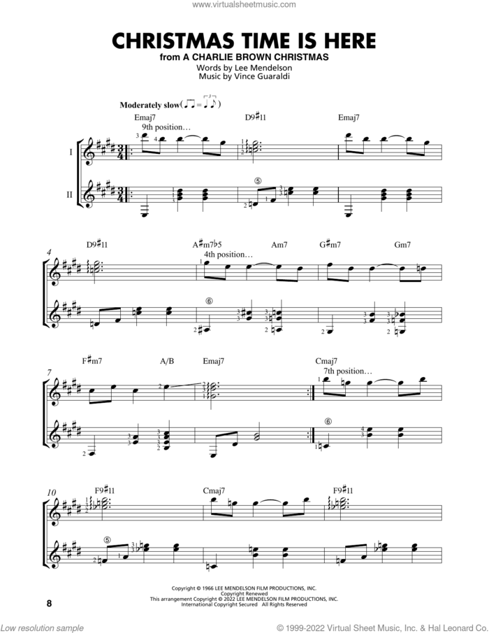 Christmas Time Is Here (from A Charlie Brown Christmas) (arr. Mark Phillips) sheet music for guitar solo (easy tablature) by Vince Guaraldi, Mark Phillips and Lee Mendelson, easy guitar (easy tablature)