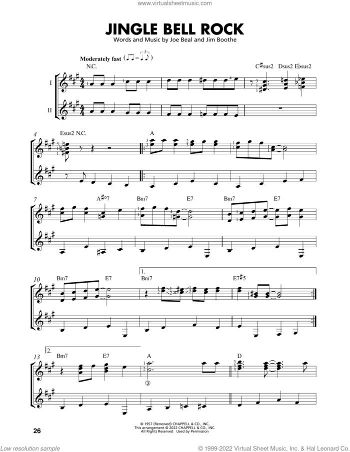 Jingle Bell Rock (arr. Mark Phillips) sheet music for guitar solo (easy tablature) by Joe Beal, Mark Phillips and Jim Boothe, easy guitar (easy tablature)