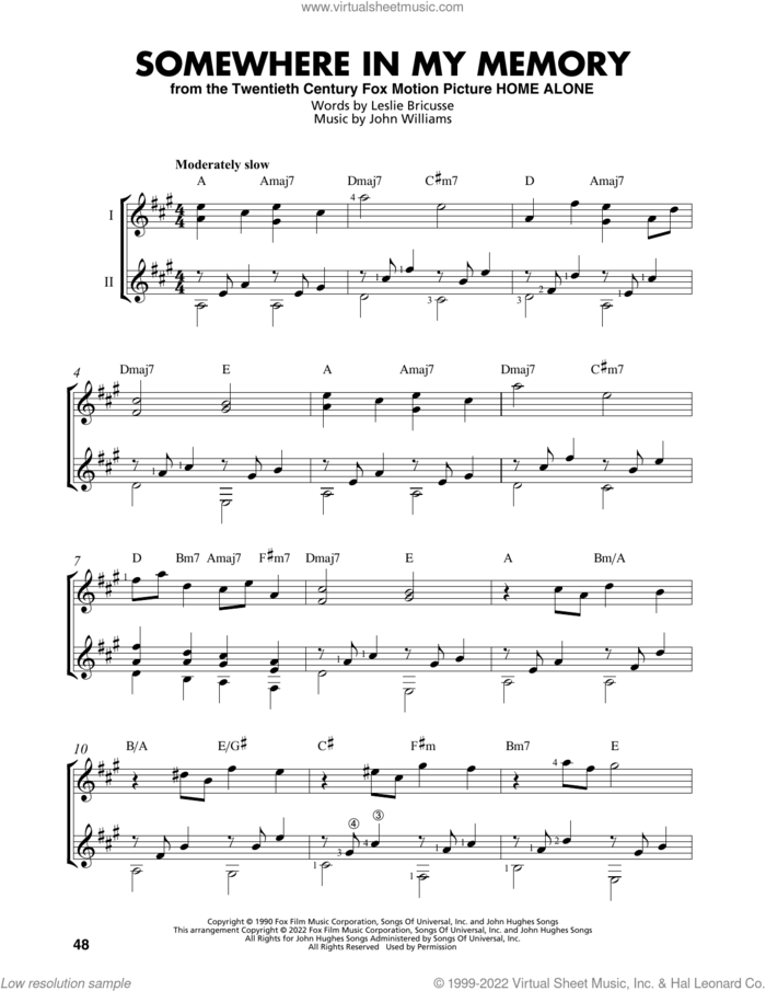 Somewhere In My Memory (from Home Alone) (arr. Mark Phillips) sheet music for guitar solo (easy tablature) by John Williams, Mark Phillips and Leslie Bricusse, easy guitar (easy tablature)