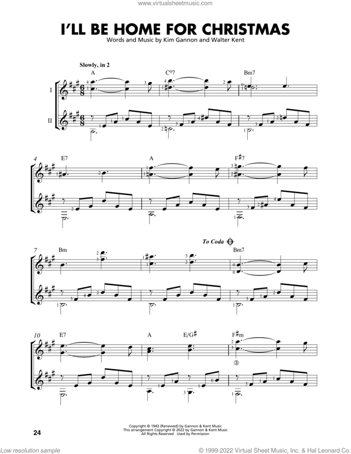 I'll Be Home For Christmas (arr. Mark Phillips) sheet music for guitar solo (easy tablature) by Kim Gannon, Mark Phillips and Walter Kent, easy guitar (easy tablature)