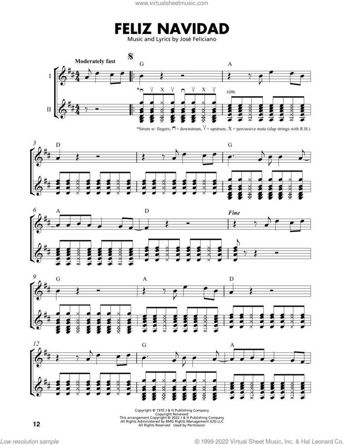Feliz Navidad (arr. Mark Phillips) sheet music for guitar solo (easy tablature) by Jose Feliciano and Mark Phillips, easy guitar (easy tablature)