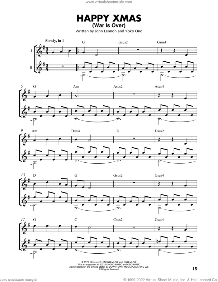 Happy Xmas (War Is Over) (arr. Mark Phillips) sheet music for guitar solo (easy tablature) by John Lennon, Mark Phillips and Yoko Ono, easy guitar (easy tablature)