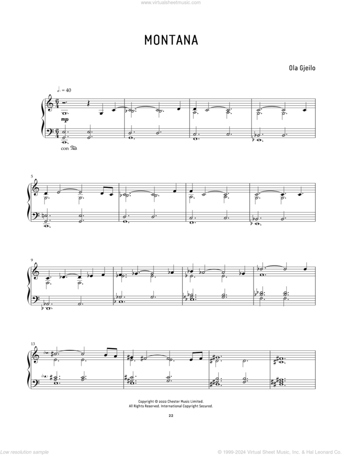 Montana sheet music for piano solo by Ola Gjeilo, classical score, intermediate skill level