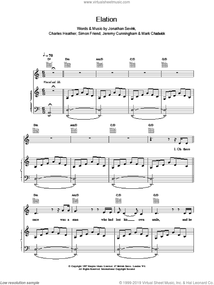 Elation sheet music for voice, piano or guitar by The Levellers, intermediate skill level