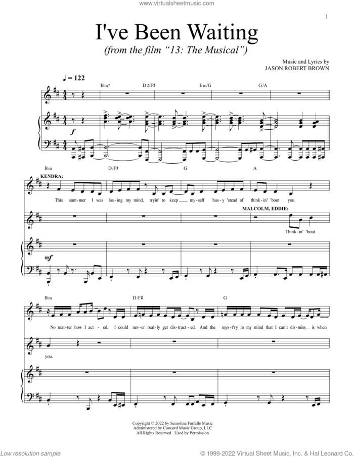 I've Been Waiting (from 13: The Musical) (Netflix film) sheet music for voice and piano by Jason Robert Brown, intermediate skill level