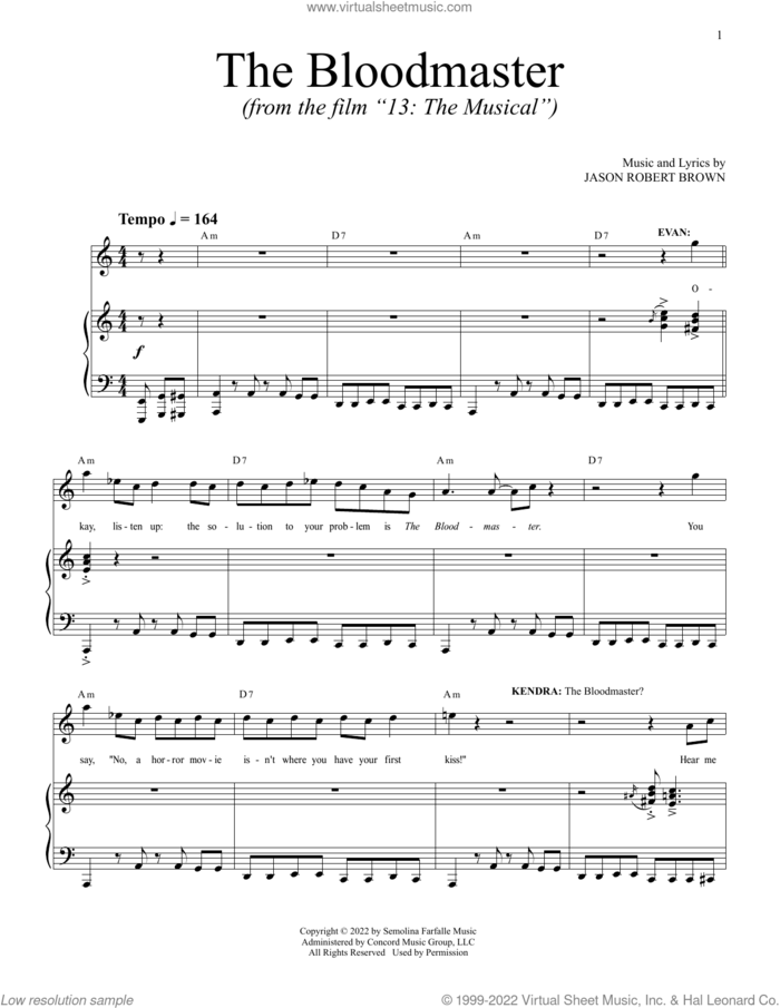 The Bloodmaster (from 13: The Musical) (Netflix film) sheet music for voice and piano by Jason Robert Brown, intermediate skill level