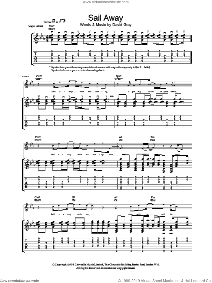 Sail Away sheet music for voice, piano or guitar by The Levellers, intermediate skill level