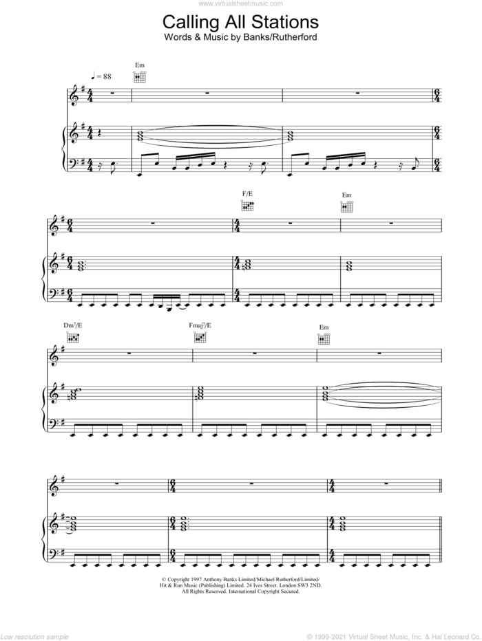 Calling All Stations sheet music for voice, piano or guitar by Genesis, intermediate skill level