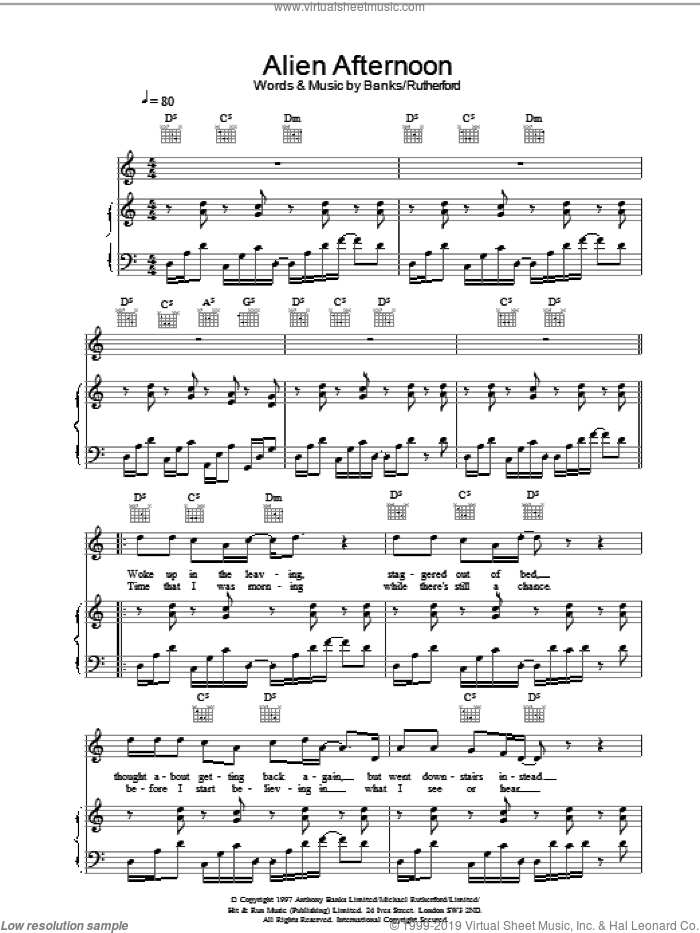 Alien Afternoon sheet music for voice, piano or guitar by Genesis, intermediate skill level