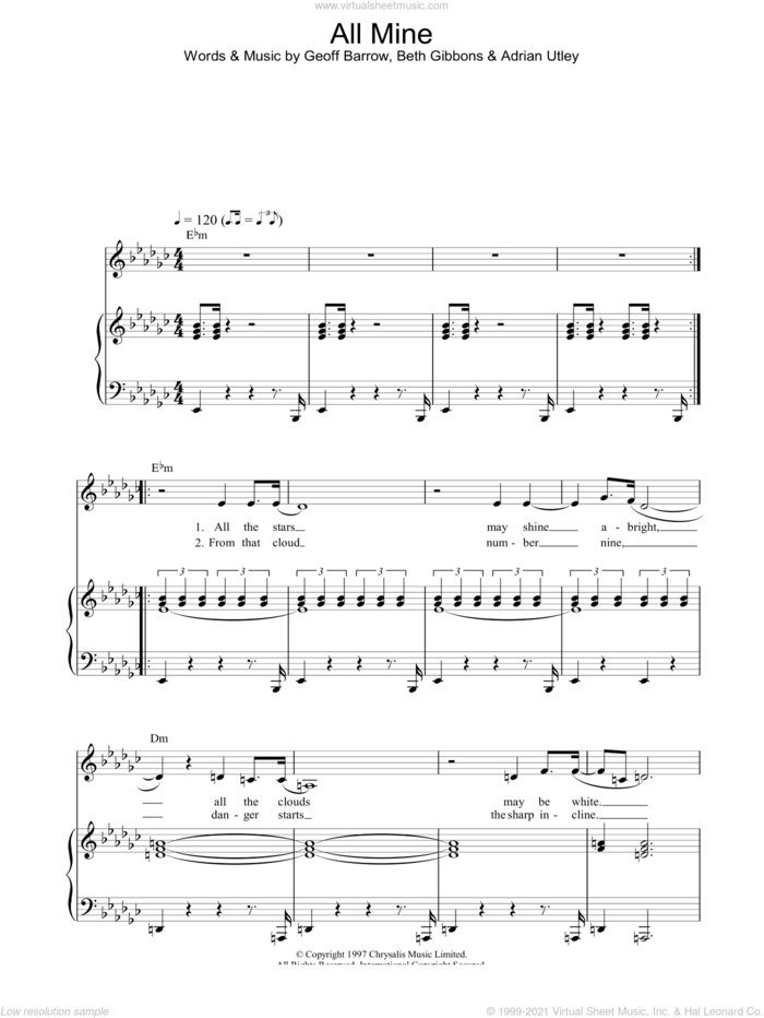 All Mine sheet music for voice, piano or guitar by Portishead, intermediate skill level
