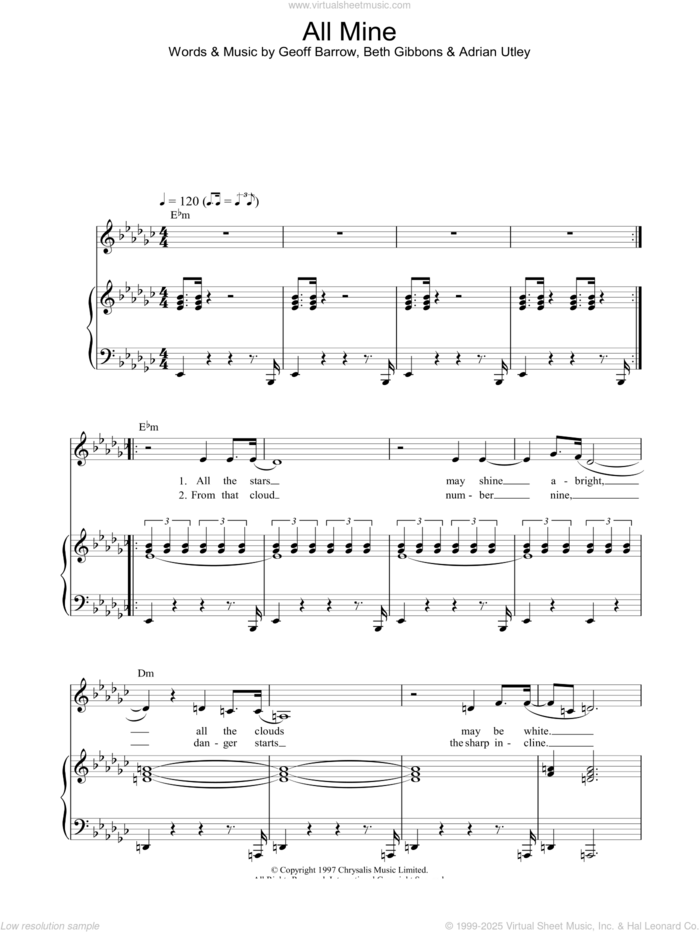 All Mine sheet music for voice, piano or guitar by Portishead, intermediate skill level