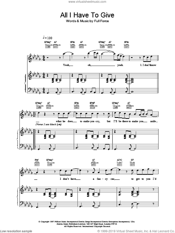 All I Have To Give sheet music for voice, piano or guitar by Backstreet Boys, intermediate skill level