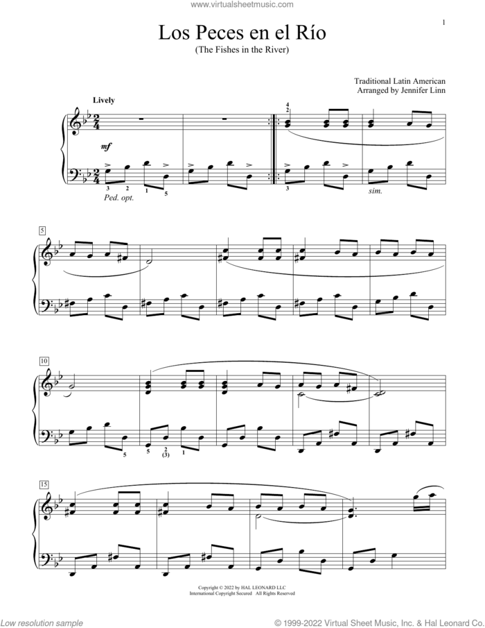 Los Peces En El Rio (arr. Jennifer Linn) sheet music for piano solo (elementary) by Traditional Latin American and Jennifer Linn, beginner piano (elementary)