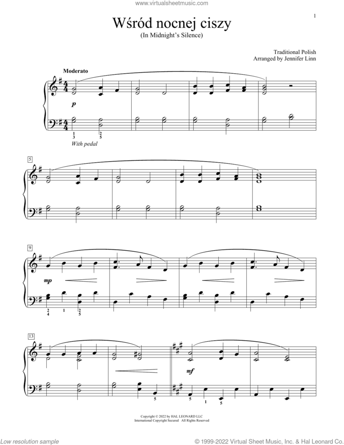 Wsrod Nocnej Ciszy (arr. Jennifer Linn) sheet music for piano solo (elementary)  and Jennifer Linn, beginner piano (elementary)