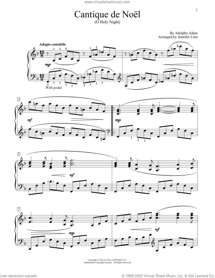 Cantique De Noel (arr. Jennifer Linn) sheet music for piano solo (elementary)  and Jennifer Linn, beginner piano (elementary)