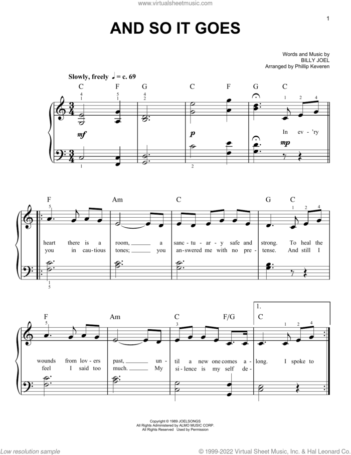 And So It Goes (arr. Phillip Keveren) sheet music for piano solo by Billy Joel and Phillip Keveren, easy skill level