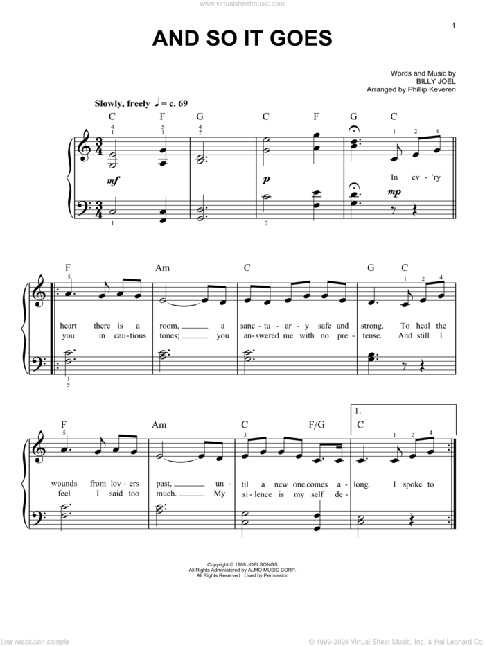 And So It Goes (arr. Phillip Keveren) sheet music for piano solo by Billy Joel and Phillip Keveren, easy skill level