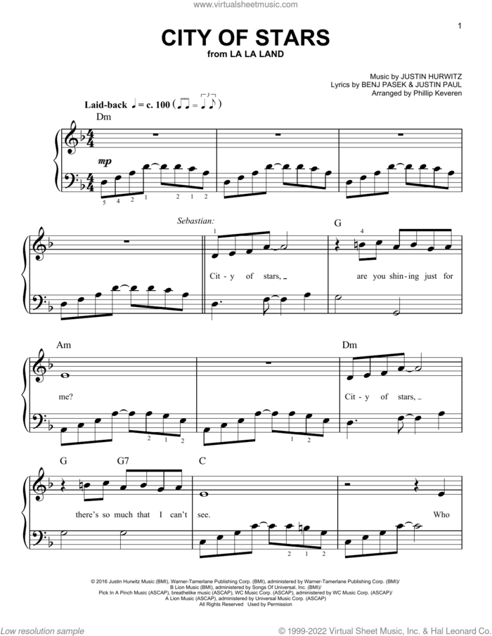 City Of Stars (from La La Land) (arr. Phillip Keveren) sheet music for piano solo by Justin Hurwitz, Phillip Keveren, Benj Pasek and Justin Paul, easy skill level