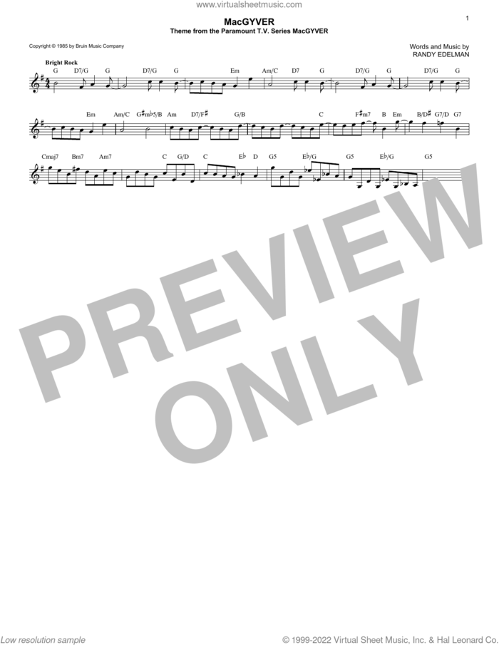 MacGyver - Theme sheet music for voice and other instruments (fake book) by Randy Edelman, intermediate skill level